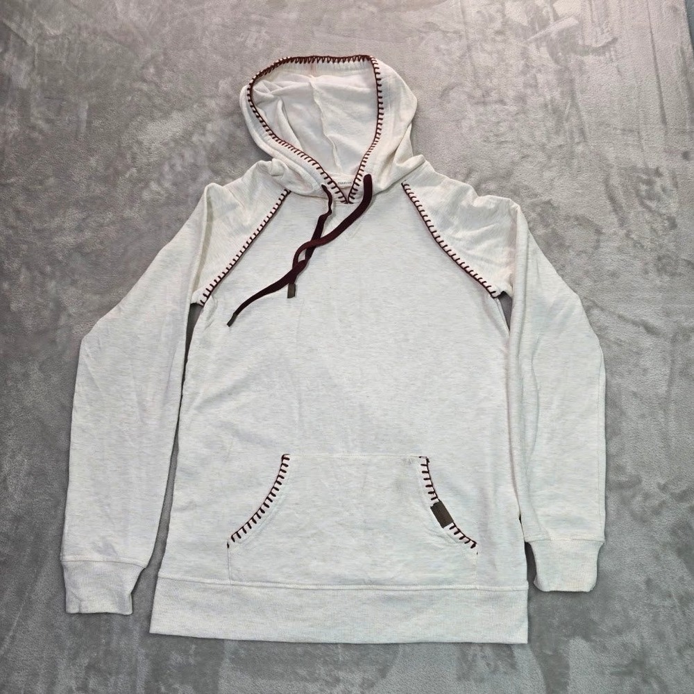 Maurices Womens XS Oatmeal Heather Burgundy Stitch Raglan Hoodie 2595036